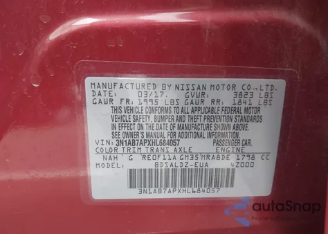 2017 Nissan Sentra Sv z USA, uszkodzony, nr VIN 3N1AB7APXHL684057